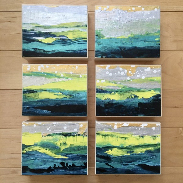 'Sun on the Ocean' Mini Paintings 1-2-3-4-5-6 by Julea Boswell Art