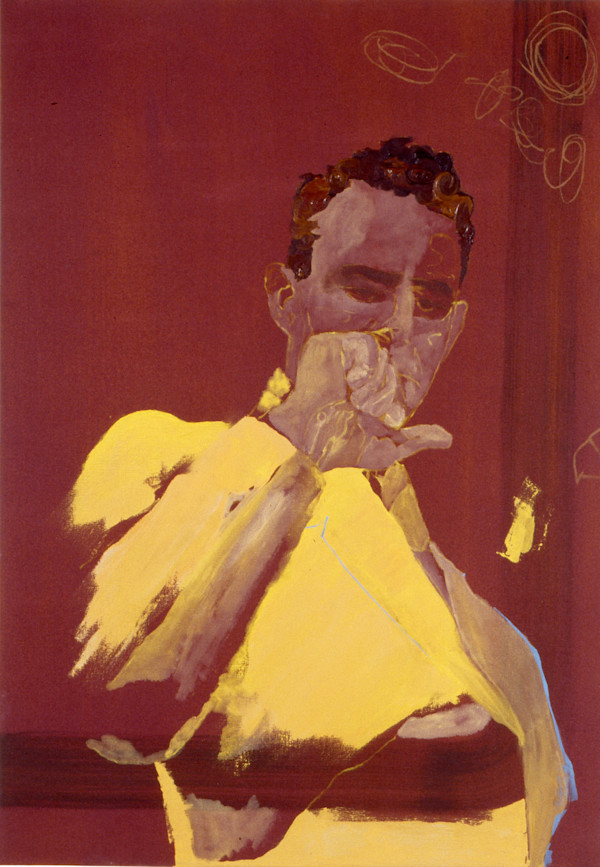 Untitled (falconer looking at hand) by Lisa Mihm, Image 1.