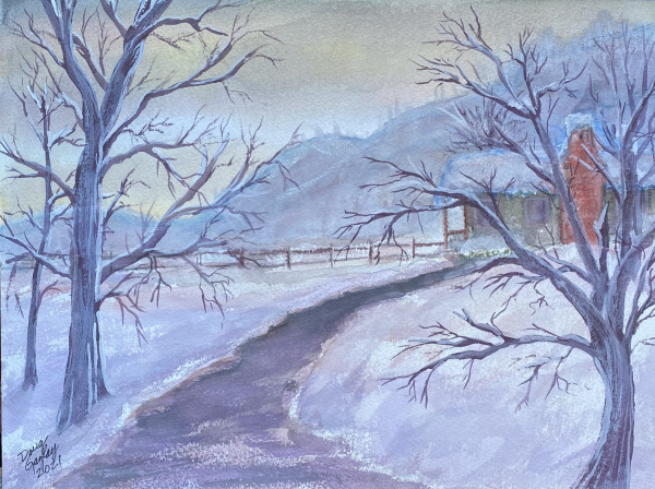 SNOWY SUNSET ON THE FARM by Doug Gazlay