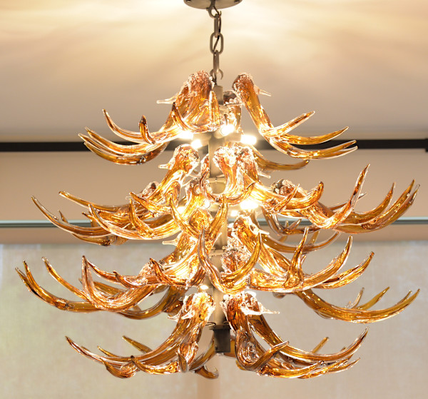 Custom Amber Antler Chandelier by North Rim Glass Jared & Nicole Davis