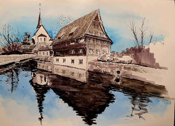 Lorze mit reformierter Kirche by Martin Spillmann