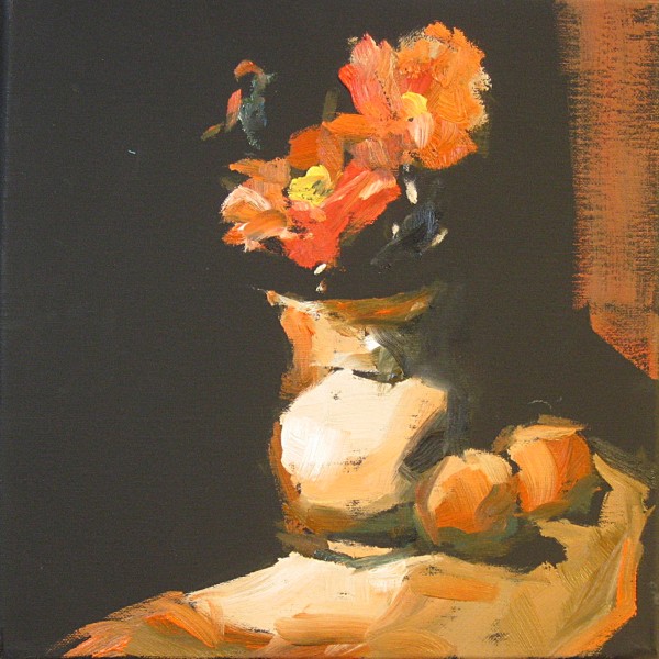 Zinnias and Oranges (Square) by Corinne Galla