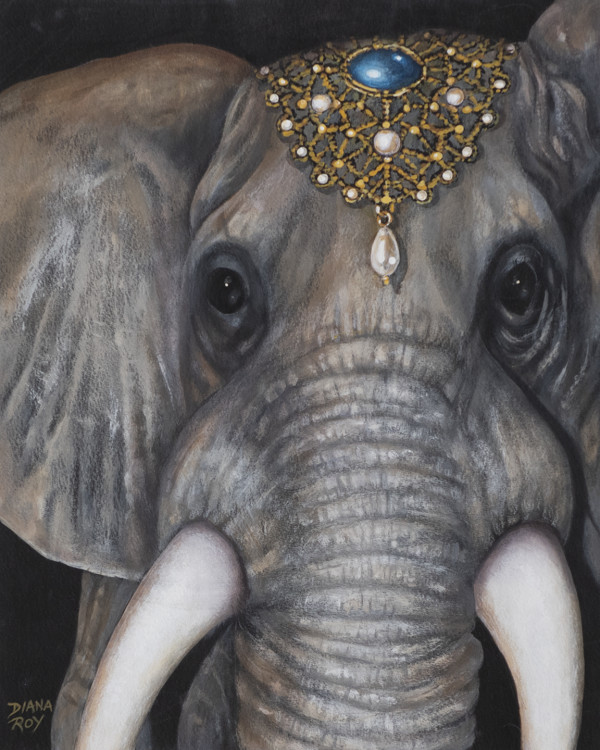 "Elephant with Blue Stone" by Diana Roy 1940-2019