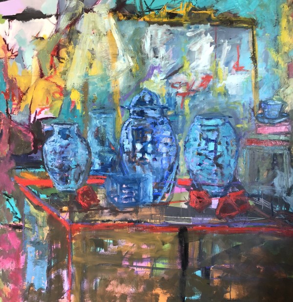 Blue Pots in Progress by Melissa Anderson
