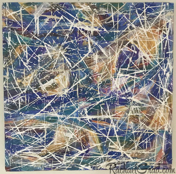 Blue White Abstract Marks, 2019, 18” x 18” by Rachael Grad