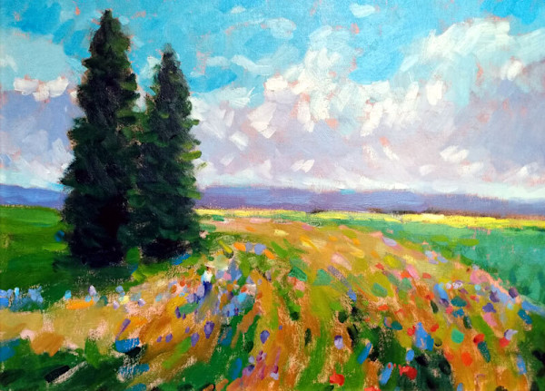 Farmer in Flower Fields by CLAIRE HARDY
