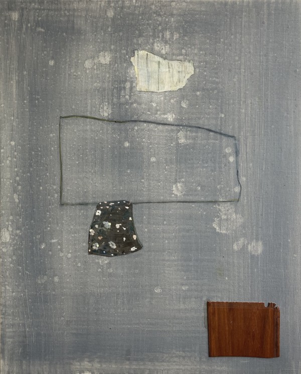 Wood veneer on grey painting. by MaryAnn Puls