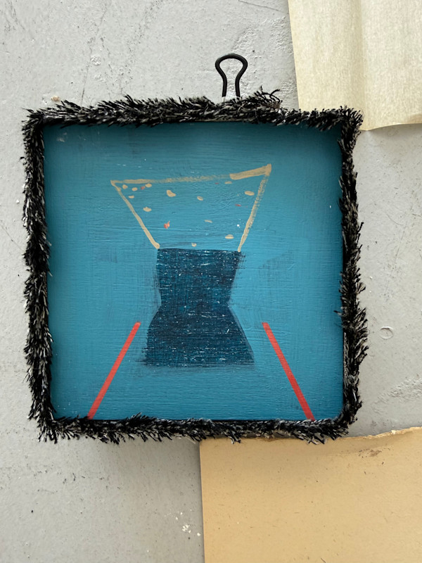 Square Blue Painting with Found Fringe by MaryAnn Puls, Image 1.