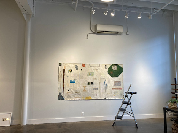 A Collection + Recollection of a Petrified Forest  (225–207 million years old)  52.25 x 98” Mixed media on un-stretched canvas by MaryAnn Puls