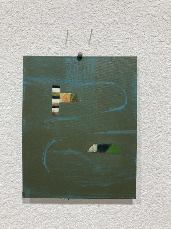 Green painting on canvas board with two shapes by MaryAnn Puls