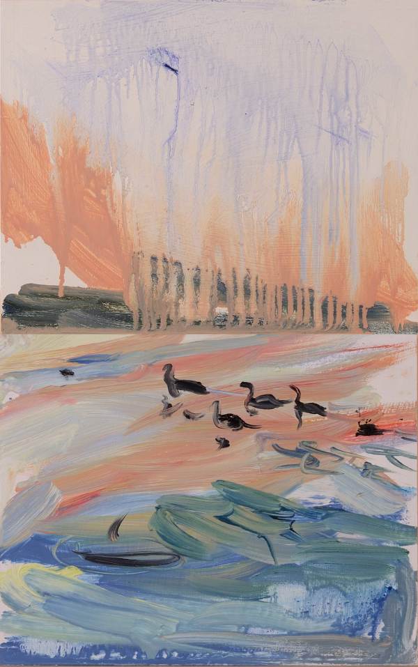 Ducks Drift At Dawn (5 AM), diptych by Andrea K. Lawson