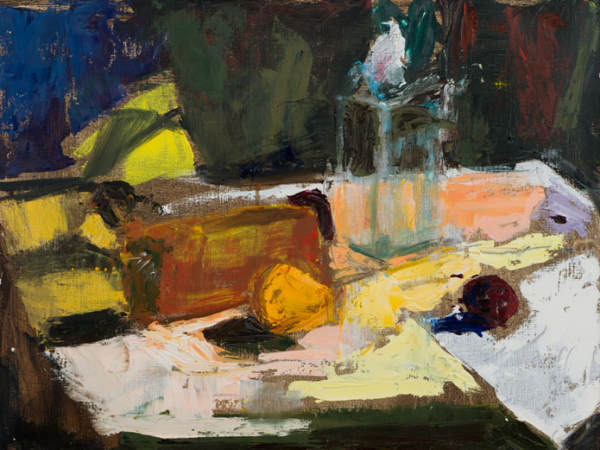 Plum On Table by Lesley Bodzy
