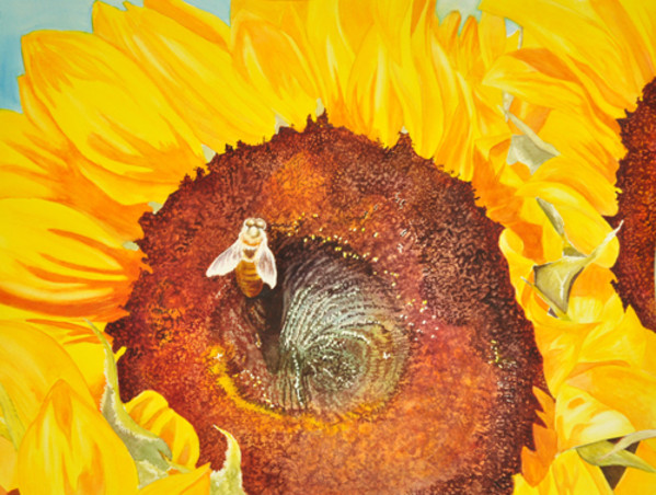Bee and Sunflowers by Terry Arroyo Mulrooney