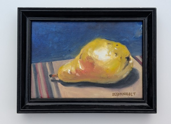 Pear on a suitcase by Bobbi Bjornholt