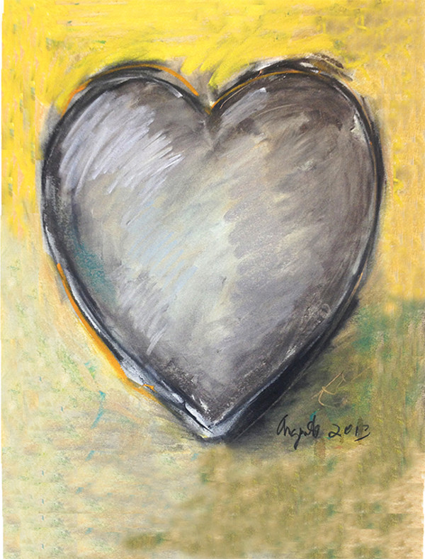 Gray Heart on Yellow by Frank Argento