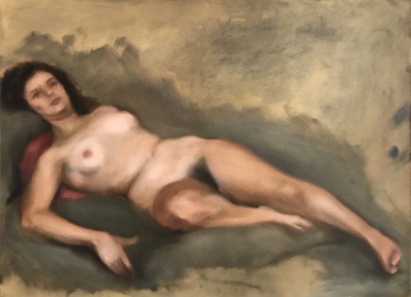 Reclining Nude on Pink Pillow by Ginny Sykes