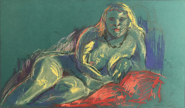 Blue Nude, Red Blanket by Ginny Sykes