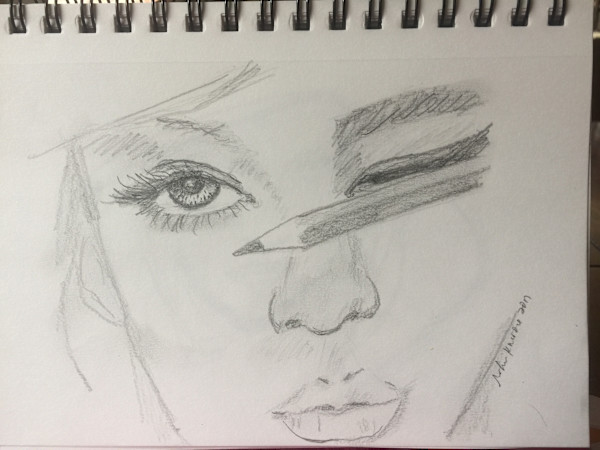 Selfie w/Pencil sketch by Robin Moore, Image 1.