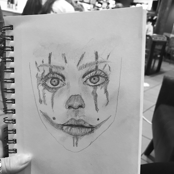 Clown selfie sketch by Robin Moore, Image 1.