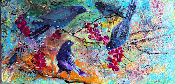 Blackbirds and Berries by karen pedersen