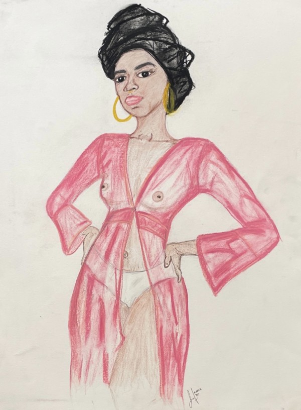 woman in pink robe by Josef Isaiah Keyes