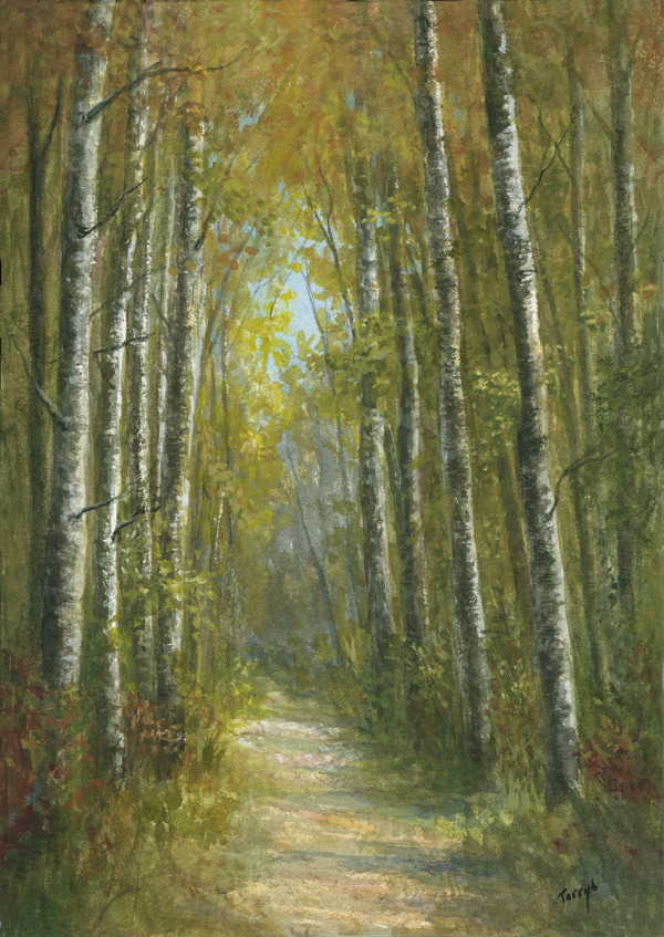 Walkingthe birch lined path by Tarryl Gabel