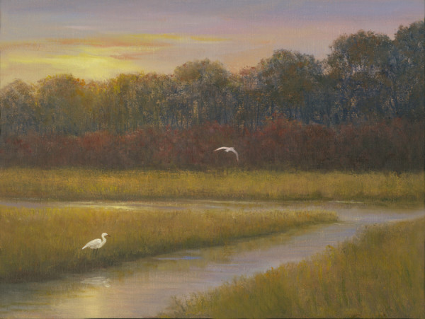 Marsh at Sunset with Egrets by Tarryl Gabel
