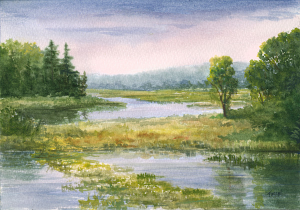Sunrise from Green Bridge watercolor by Tarryl Gabel, Image 1.