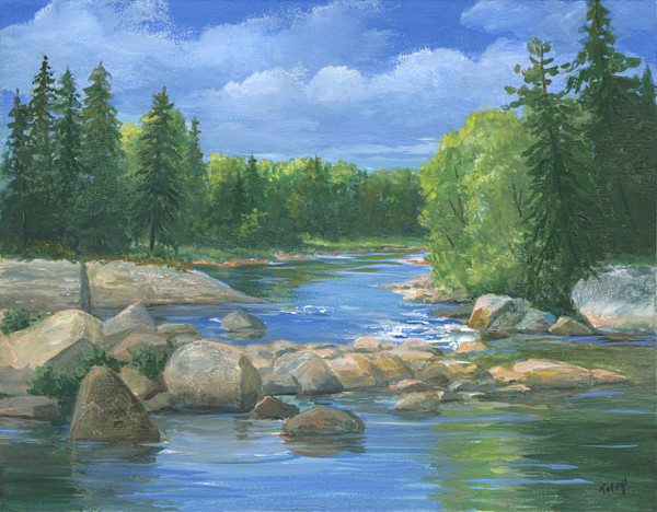 Moose River Rocks, gouache by Tarryl Gabel, Image 1.