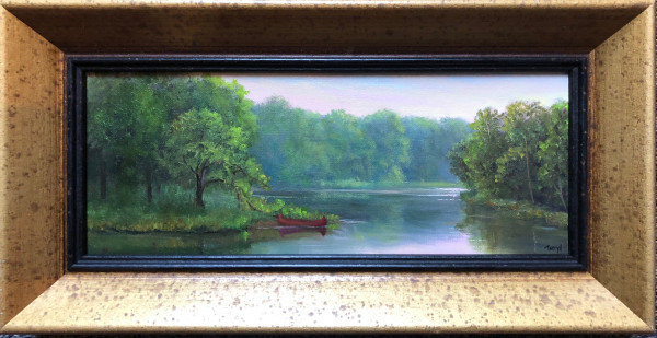 Tethered Red Canoe panoramic painting