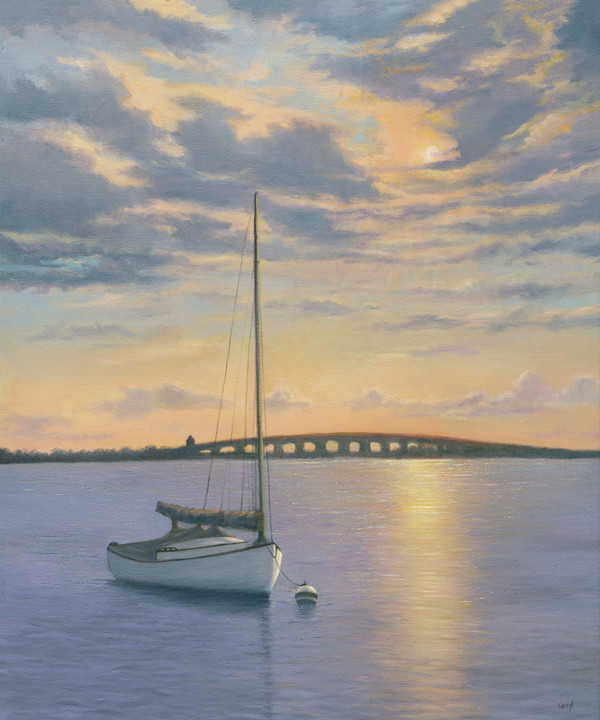 Sailboat moored in the sunset, LBI by Tarryl Gabel
