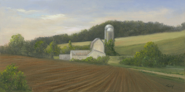 "Freshly plowed" with white barn and silos by Tarryl Gabel