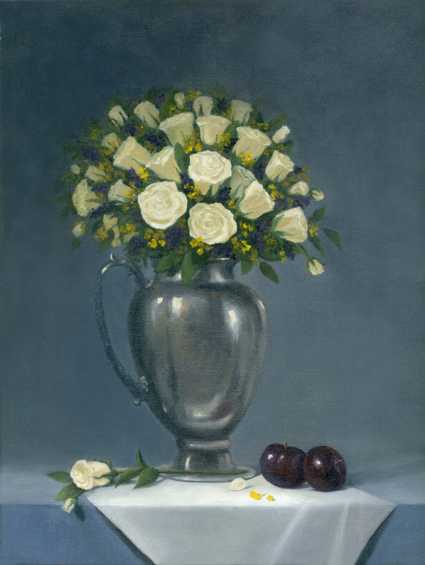 Still Life with white tea roses by Tarryl Gabel