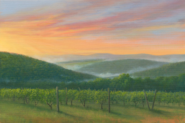 Sunrise with early morning mist from Millbrook Vinyards by Tarryl Gabel