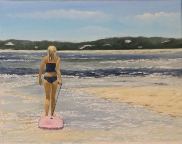 GIRL WITH A PINK BOOGIE BOARD by Brenda Francis