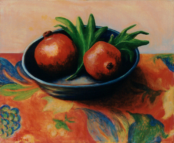 Pomegranates in Blue Bowl by Janice L. Moore