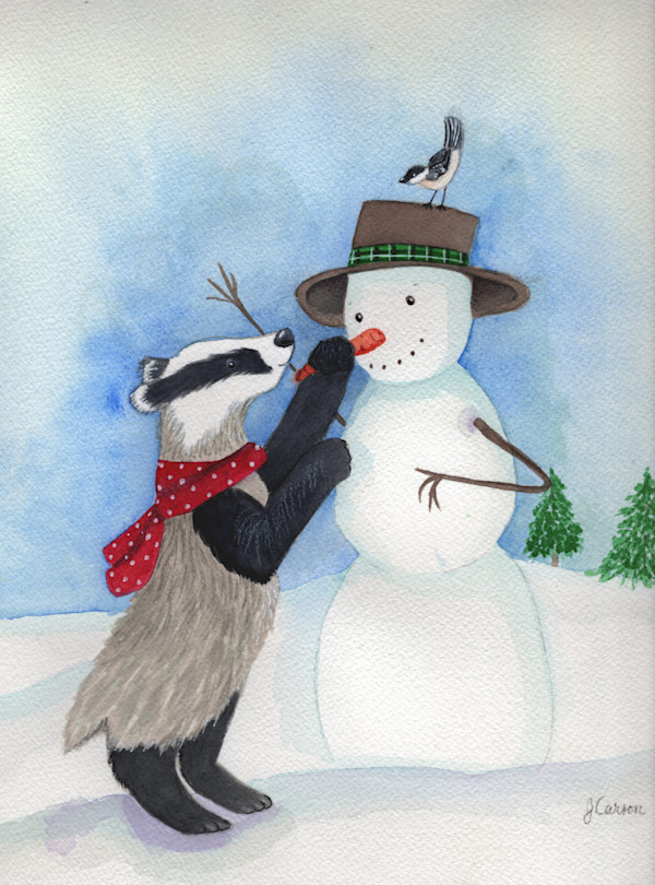 Badger & Snowman by Jennifer Carson