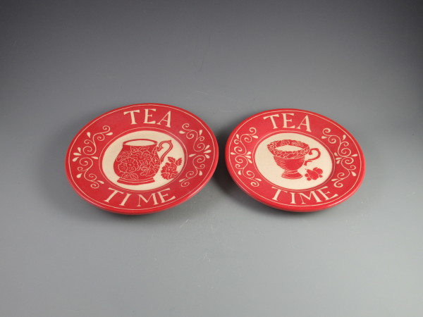 Red Tea Time Dessert Plates #3 & #4 by Jackie Stasevich