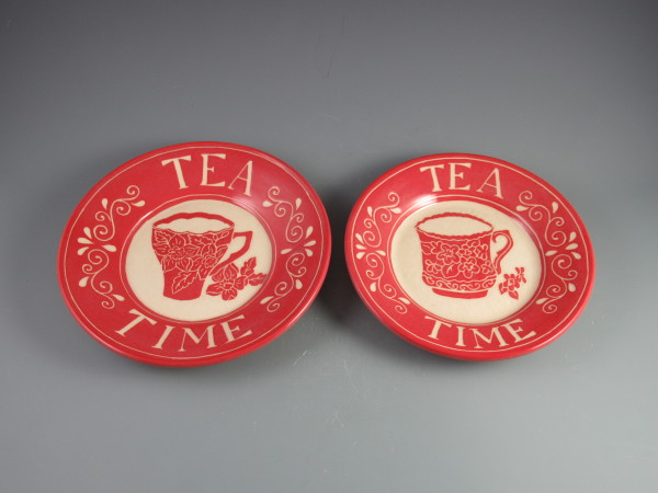 Red Tea Time Dessert Plates #1 & #2 by Jackie Stasevich