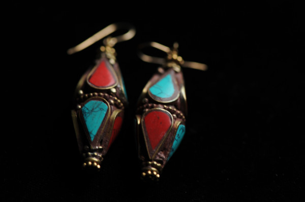 Turquoise & Red Stone Earrings  – Tibet by Marijim Thoene