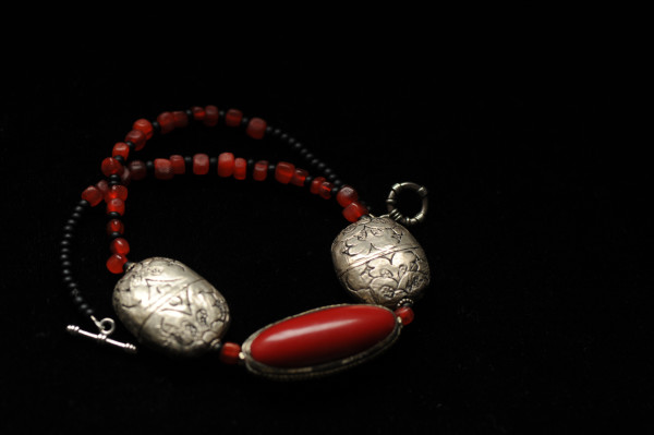 Silver Floral & Red Coral Necklace by Marijim Thoene
