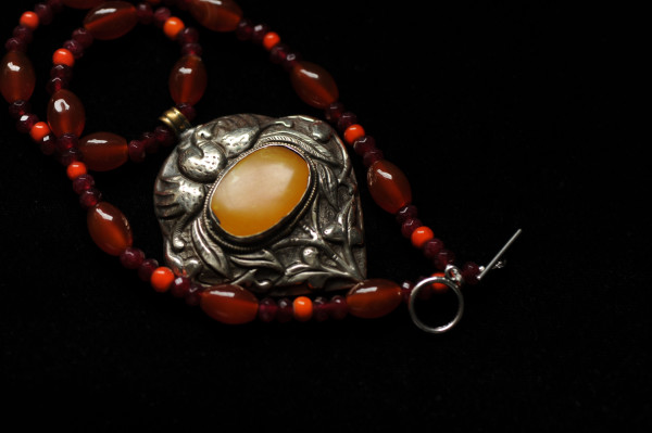 Silver Peacock & Gemstone Necklace – Tibet by Marijim Thoene