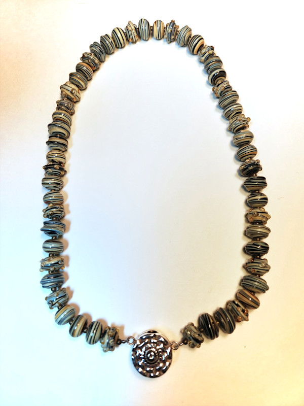 SS25 - Blue Striped Glass Bead Necklace by Gretchen Otto