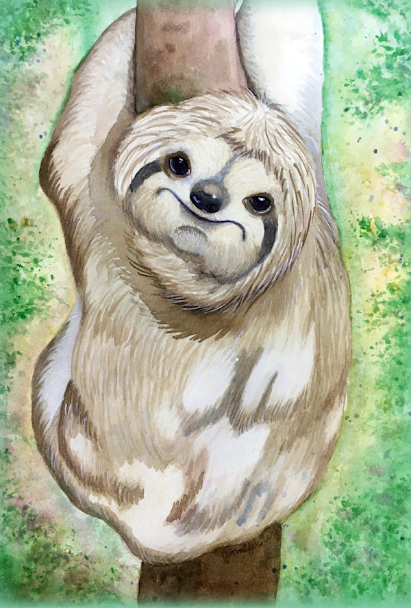 Happy Tree Sloth by Jennifer Carson