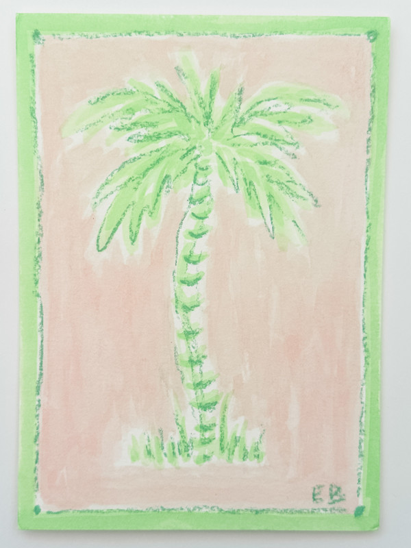 Mini Toile Palm No. 3 (green/pink) by Elizabeth Bernheisel