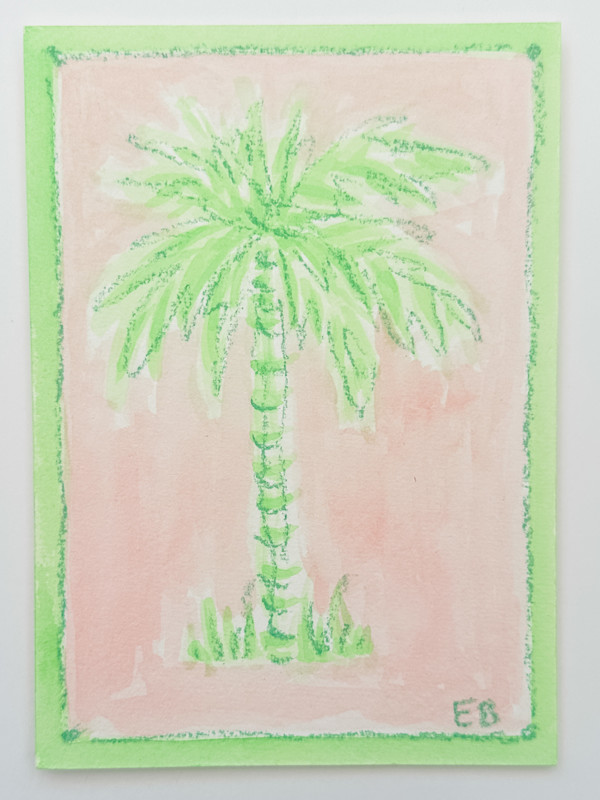 Mini Toile Palm No. 5 (green/pink) by Elizabeth Bernheisel