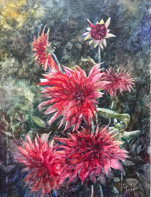 Red Dahlias by Julie Gowing Hayes