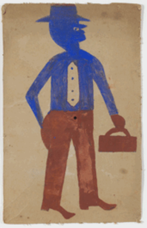 Red & Blue  Man with Briefcase by Bill Traylor