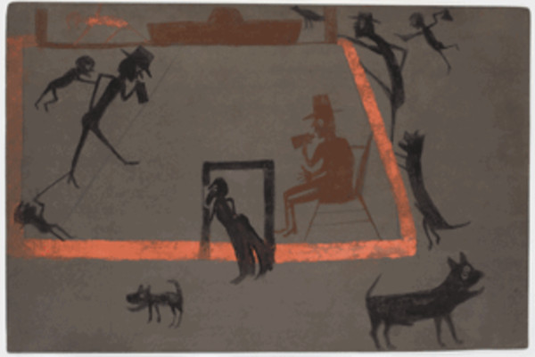 Men Drinking, Boys Tormenting, Dogs Barking by Bill Traylor