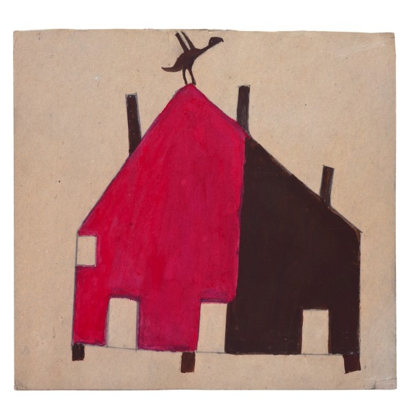 Brown & Red House with Bird by Bill Traylor